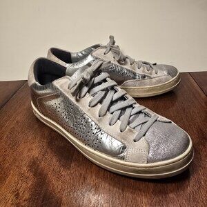 P448 John Ghinea Skate Fashion Shoe Metallic Silver/Gray Size 38 Made in Italy